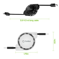 DCA2R - Type-C Retractable Cables (2 Pack), 3.3 ft. Type-C to Type-C Charge and Sync Retractable Cables Compatible to Samsung Galaxy S21, S21 Plus, S21 Ultra and more