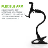 PH500 - Tablet/Smartphone Clip Holder, Tablet/iPad & Smartphone Desktop Mount with Heavy Duty Clip, Adjustable Gooseneck and 360 Degree Rotation Compatible to iPhone 12 Pro Max, 12 Pro, Galaxy S21, S21 Plus, iPad Pro, iPad Mini Nintendo Switch and More