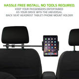 PH360 - Headrest Tablet/Smartphone Holder, Universal Headrest Tablet/iPad and Phone Mount Holder with Extendable Telescopic Arm & 360 Degree Rotation for Apple iPad, iPad Pro, iPad Mini, iPhones & Other Smartphones & Tablets (fits up to 10”) - Black