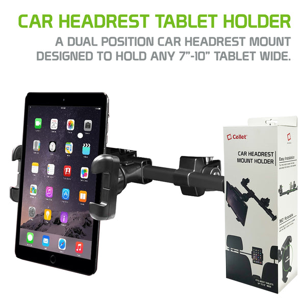 PH360 - Headrest Tablet/Smartphone Holder, Universal Headrest Tablet/iPad and Phone Mount Holder with Extendable Telescopic Arm & 360 Degree Rotation for Apple iPad, iPad Pro, iPad Mini, iPhones & Other Smartphones & Tablets (fits up to 10”) - Black