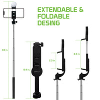 ACPOD6 - Selfie Stick with Attachable Tripod Base, 3 Adjustable Lighting Modes for Live Streams, Videos and Photos Compatible to iPhones and Androids