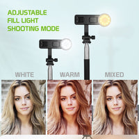 ACPOD6 - Selfie Stick with Attachable Tripod Base, 3 Adjustable Lighting Modes for Live Streams, Videos and Photos Compatible to iPhones and Androids