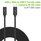 DCCEXT - Cellet 3.3ft (1m) Braided USB-C Male to USB-C Female Extension Data Cable – Black