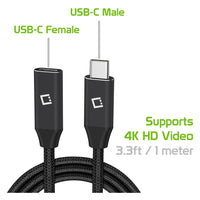 DCCEXT - Cellet 3.3ft (1m) Braided USB-C Male to USB-C Female Extension Data Cable – Black