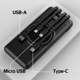 QIMS1000 - Wireless Portable Charger, Magnetic 10000mAh Portable Power Bank with Wireless Charging Pad, Smart Digital Display Screen and Built in Lightning, Type-C and Micro USB Cable - Black