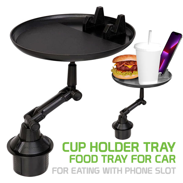 PHSK119 - Cup Holder Tray for Car, Food Tray for Car Cup Holder with Phone Mount, 360 Degree Rotation and Non-Slip Matt for Cars, Boats, Golf Carts and More