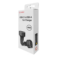 PCA48W - Dual USB Car Charger, Universal High Power 48 Watt Dual (USB A & USB C) Port Car Charger by Cellet - Black