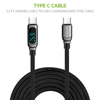 DCDCDISPBK - 60W / 480Mbps Fast Charging USB-C Cable, 3.3 ft. USB-C to USB-C with Digital Display Cable