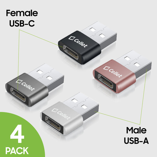 DCDA4 - 4 Pack - USB C Female to USB Male Adapter, Type C to A Data Sync and Charger Cable Adapter Compatible to iPhone 12, MacBook Pro 2019, MacBook Air 2020, iPad Pro 2020, Samsung Galaxy S20, S20 Plus, S20 Ultra, Google Chromebook and More