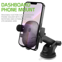 PH180 - Dashboard Phone Mount, Reusable Suction Cup Dashboard Phone Holder with 360 Degree Rotation and Extendable 270 Degree Arm