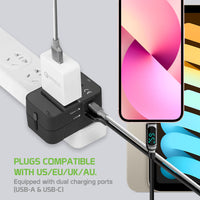 CNUNMC - UL Certified Travel Adapter, Worldwide (US/EU/UK/AU) All-In-One Universal Power Adapter with USB-C and USB-A Charging Ports Compatible to Smartphones, iPads, Tablets, Cameras and more